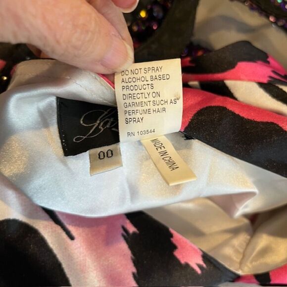 La Femme Formal Gown Sequin Strappy Animal Print Sexy Black White Pink Size 00 - Picture 10 of 16